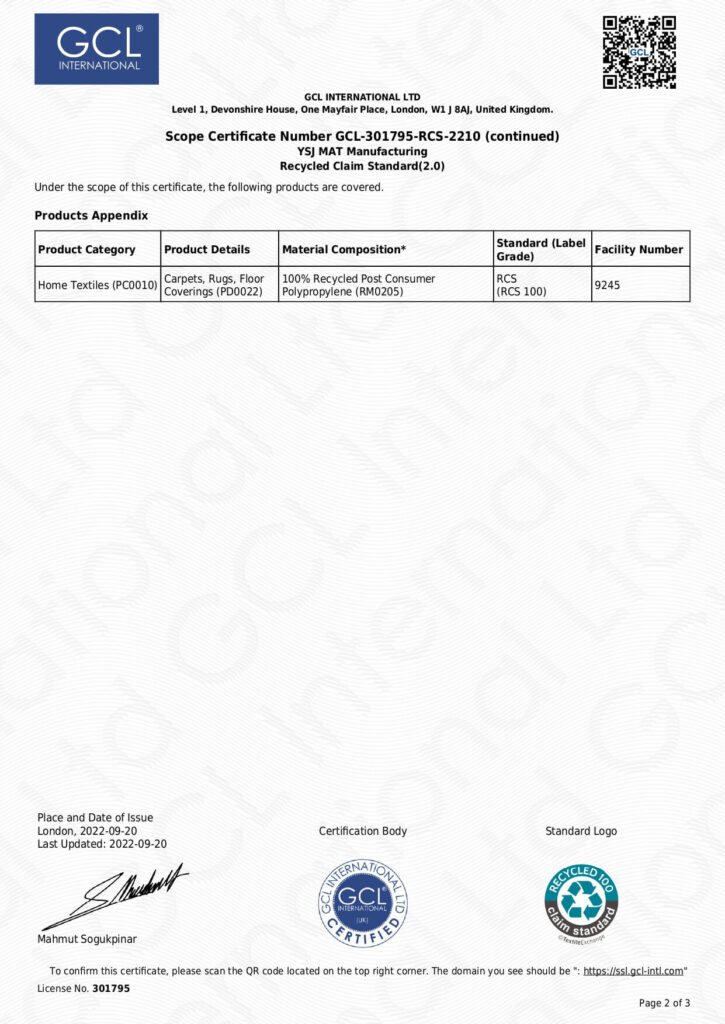 YSJ Mat Our Certificate.